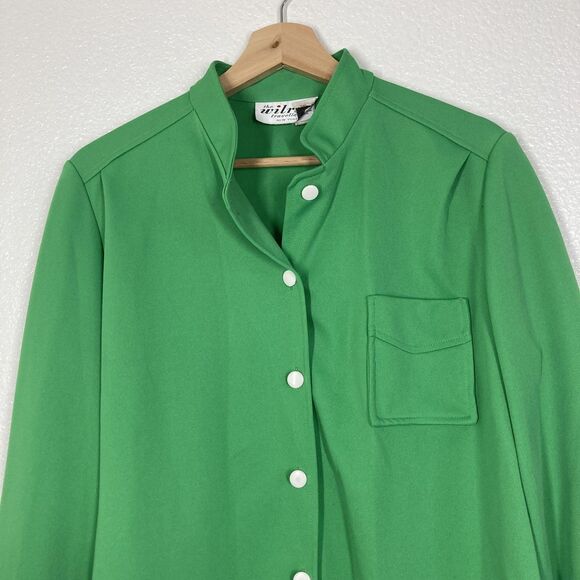 Vintage Wilroy Traveller Shirt Womens 18 Green Mandarin Collar Tunic USA 70s - Picture 2 of 16